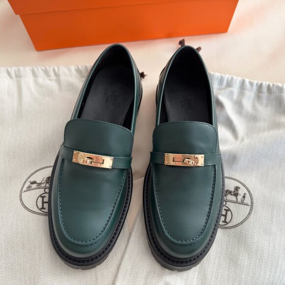 Hermes "Icone" Loafers in Green, size 37.5 - Picture 3 of 14